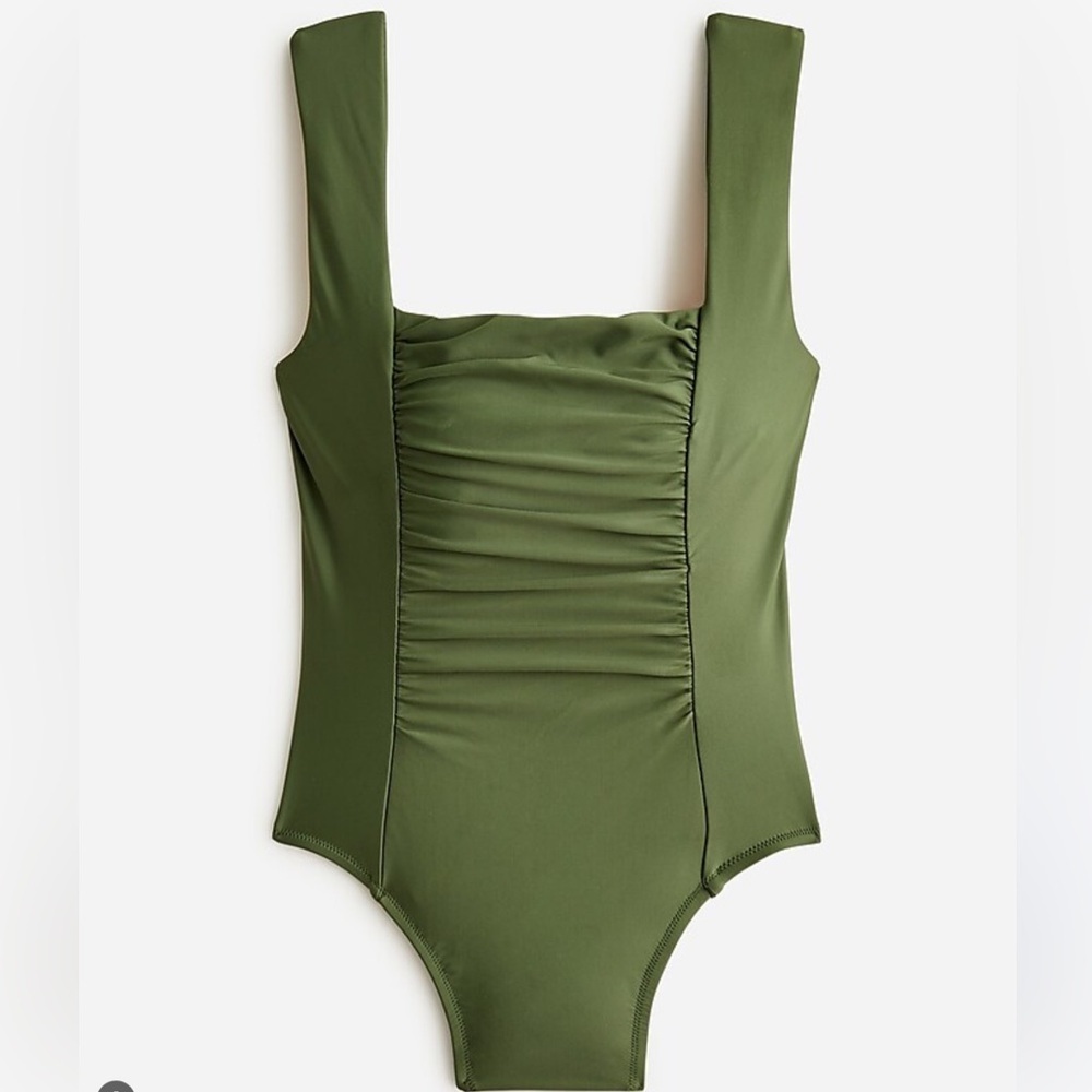 J. Crew Olive Green Ruched One-Piece Swimsuit